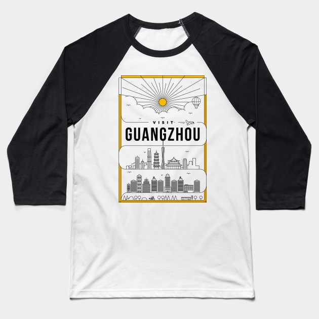 Guangzhou Minimal Lineal Poster Baseball T-Shirt by kursatunsal